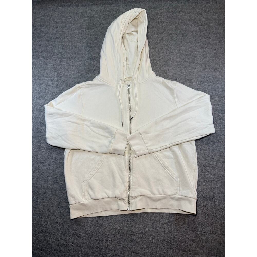 H&M Women’s Full Zip Jacket-Large/White/Hooded/Front Pockets/Drawstring